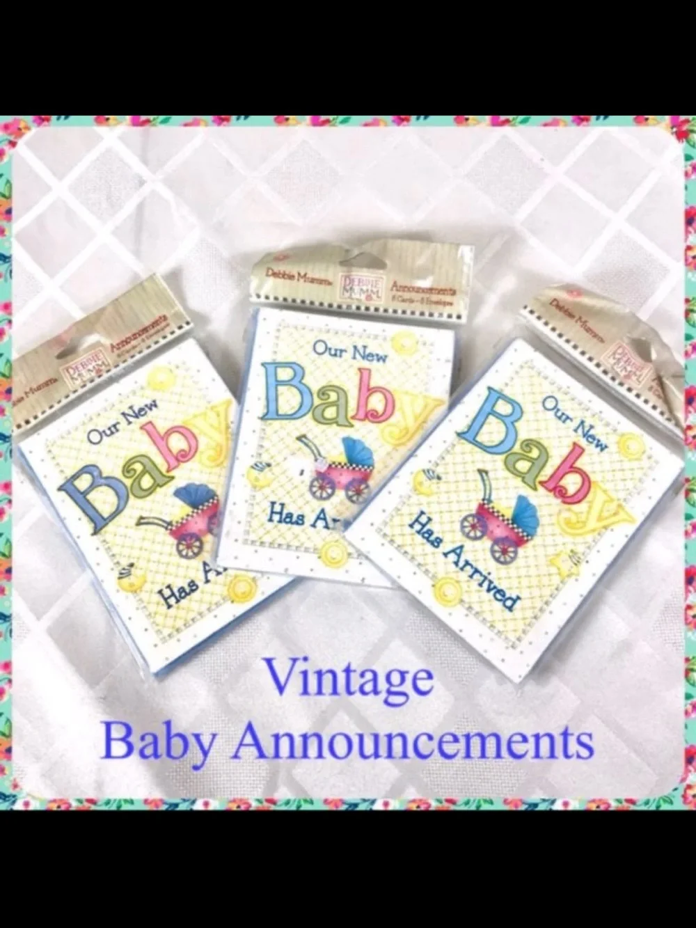 24 NEW Vintage DEBBIE MUMM Baby Birth Announcements Greeting Cards w Envelopes